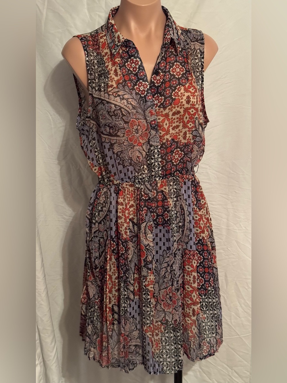 American Rag Sheer Boho Sleeveless Patchwork Floral Mini Dress